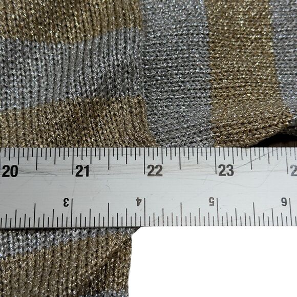 Perry Ellis Sweater Woman Small Gray Brown Stripe Crew Neck Long Sleeve Pullover - Picture 8 of 8